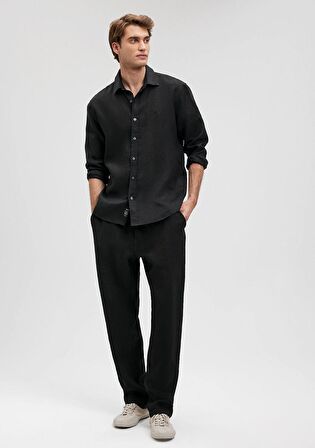 Mavi Siyah Keten Pantolon 0010358-900