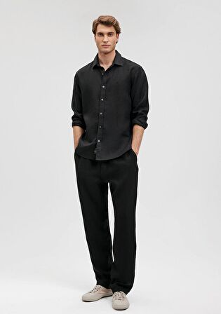 Mavi Siyah Keten Pantolon 0010358-900