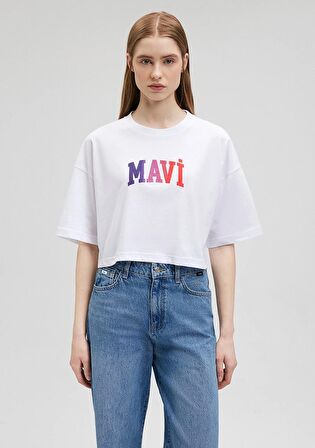 Mavi Logo Baskılı Beyaz Tişört 1612516-620