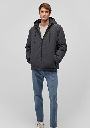 Kapüşonlu Antrasit Şişme Mont 0110352-86803