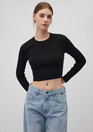 Bisiklet Yaka Siyah Crop Kazak 1710474-900