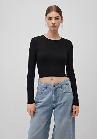 Bisiklet Yaka Siyah Crop Kazak 1710474-900