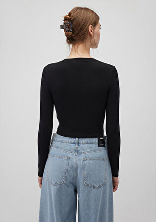 Bisiklet Yaka Siyah Crop Kazak 1710474-900