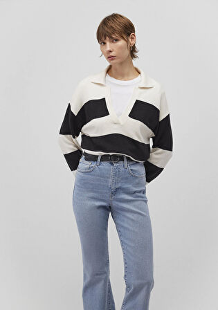 Polo Yaka Çizgili Siyah Kazak 1710503-85407