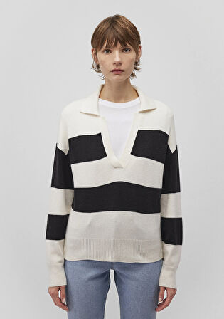 Polo Yaka Çizgili Siyah Kazak 1710503-85407