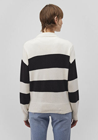 Polo Yaka Çizgili Siyah Kazak 1710503-85407