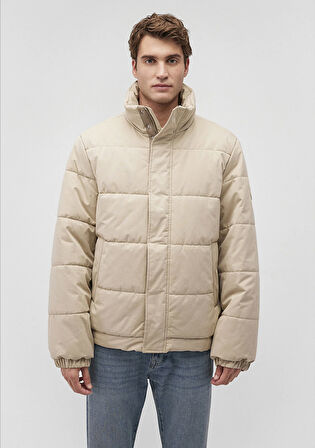 Dik Yaka Bej Şişme Mont 0110470-86559