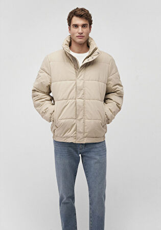 Dik Yaka Bej Şişme Mont 0110470-86559