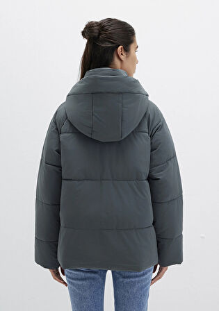 Kapüşonlu Yeşil Şişme Mont 1110225-71598