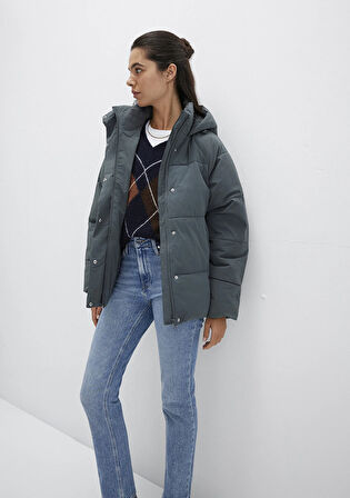 Kapüşonlu Yeşil Şişme Mont 1110225-71598