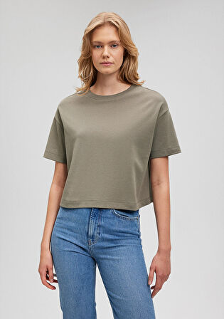 Bisiklet Yaka Yeşil Basic Crop Tişört 1612708-86961