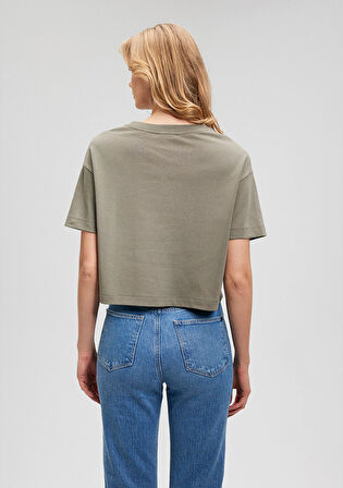 Bisiklet Yaka Yeşil Basic Crop Tişört 1612708-86961