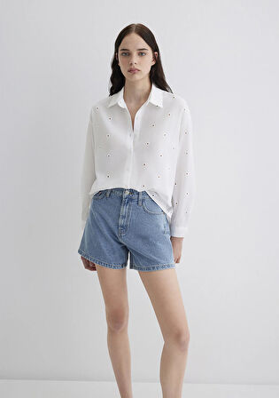 Dokulu Ekru Gömlek 1210839-70057