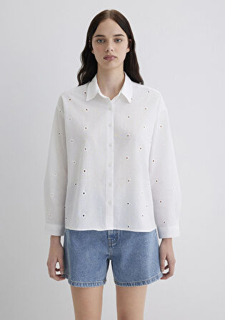 Dokulu Ekru Gömlek 1210839-70057