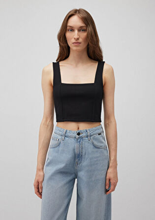 Kare Yaka Siyah Crop Top 1612657-900