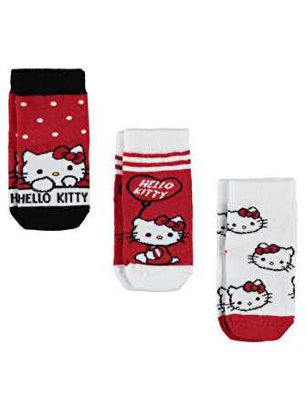 Hello Kitty Kız Çocuk 3'lü Soket Çorap Kırmızı