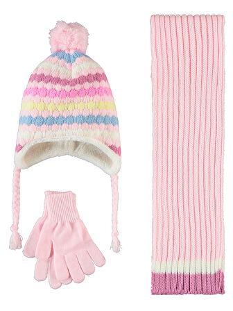 Civil Girls Kız Çocuk Atkı Bere Eldiven Set 2-5 Yaş Pembe