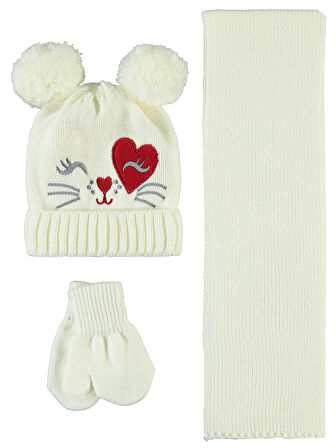 Civil Baby Kız Bebek 6-24 Ay Atkı Bere Eldiven Set Ekru