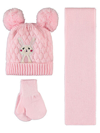 Civil Baby Kız Bebek Atkı Bere Eldiven Set 6-24 Ay Açık Pembe 