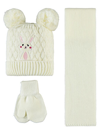 Civil Baby Kız Bebek Atkı Bere Eldiven Set 6-24 Ay Ekru 