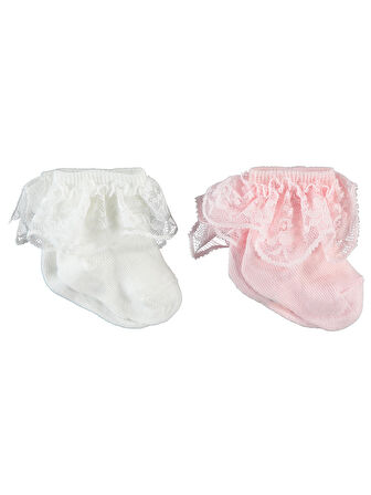 Civil Baby Kız Bebek 2'li Çorap Set 6-18 Ay Ekru-Pembe