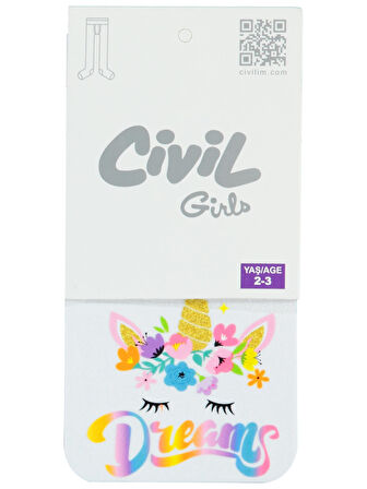 Civil Girls Kız Çocuk 40/20 Denye Mus Külotlu Çorap 2-12 Yaş Beyaz