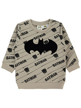  Batman Erkek Bebek Sweatshirt 6-18 Ay Açık Bej