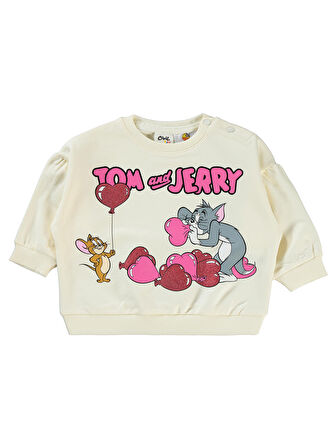 Tom Ve Jerry Kız Bebek Sweatshirt 6-18 Ay Krem 