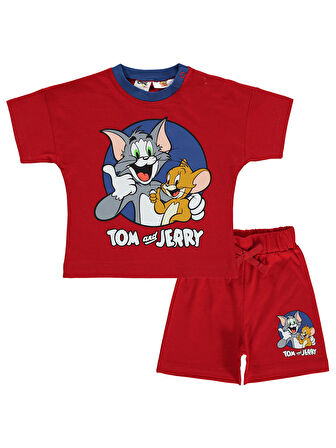 Tom And Jerry Erkek Bebek Şortlu  Takım 6-18 Ay Kırmızı