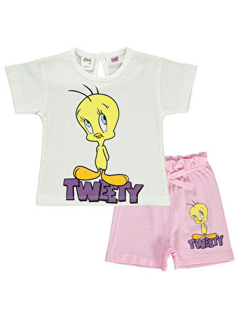 Tweetty Kız Bebek Şortlu Takım 6-18 Ay Ekru-Pembe