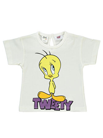 Tweetty Kız Bebek Şortlu Takım 6-18 Ay Ekru-Pembe