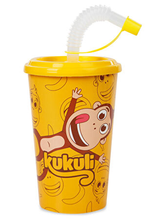 Kukuli Kapaklı Pipetli Bardak 400 ml Sarı