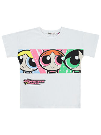 Powerpuff Girls Kız Çocuk Tişört 6-9 Yaş Beyaz