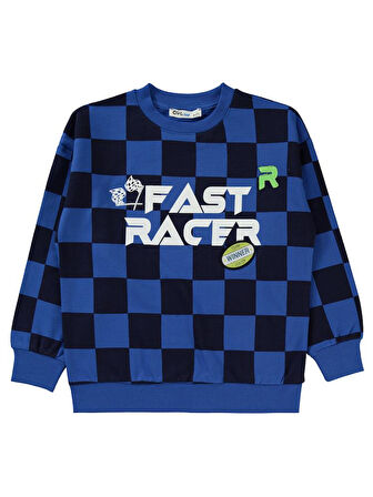 Civil Boys Renkli Dama Empirme Racer Baskılı 6-9 Yaş Sweatshirt - Mavi9-10 Yaş
