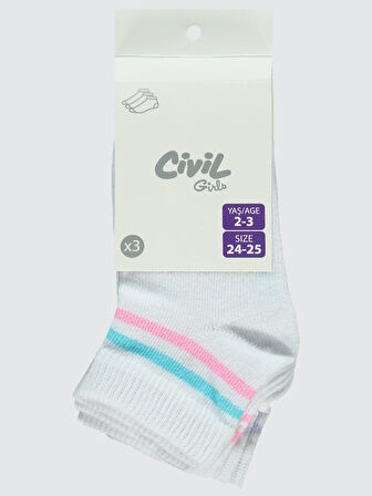 Civil Girls Kız Çocuk 3'lü Patik Çorap 2-12 Yaş Beyaz