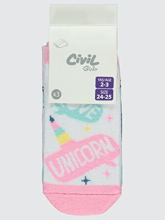 Civil Girls Kız Çocuk 3'lü Patik Çorap 2-12 Yaş Pembe