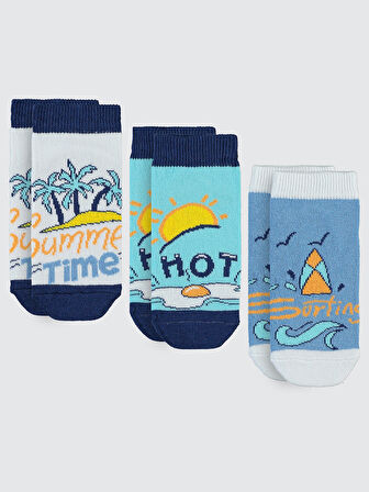 Civil Socks Erkek Çocuk 3'lü Patik Çorap 2-12 Yaş Mavi