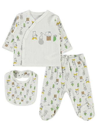 Civil Baby Sevimli Geometrik Hayvanlar Emp. Baskılı Zıbın Takımları - Ekru0-1 Ay