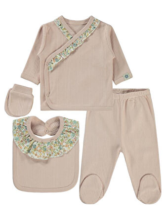 Civil Baby Çizgi Raporlu  Zıbın Takımları - Pudra0-1 Ay