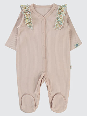 Civil Baby Kız Bebek Patikli Tulum 1-6 Ay Pudra
