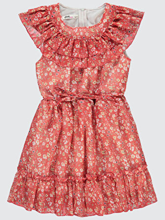 Civil Girls Kız Çocuk Elbise 6-9 Yaş Mercan