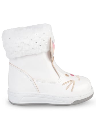 Civil Boots Kedi Nakışlı Rugan 21-25 Numara Bot ve Çizme - Beyaz