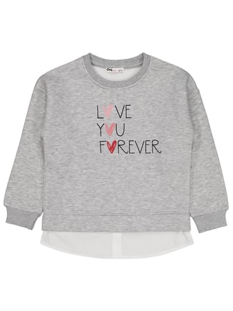 Civil Girls Love You Forever Baskılı 6-9 Yaş Sweatshirt - Gri