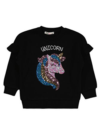 Civil Girls Unicorn Nakışlı 2-5 Yaş Sweatshirt - Siyah 3-4 Yaş