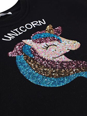 Civil Girls Unicorn Nakışlı 2-5 Yaş Sweatshirt - Siyah 3-4 Yaş