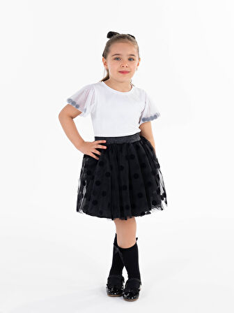 Civil Girls Kız Çocuk Tişört 4-9 Yaş Beyaz-Siyah