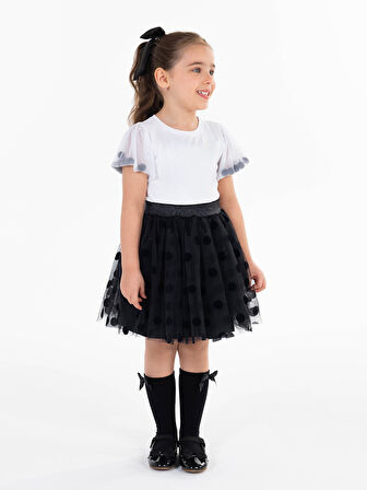 Civil Girls Kız Çocuk Tişört 4-9 Yaş Beyaz-Siyah