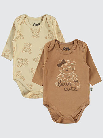 Civil Baby Kız Bebek 2'li Çıtçıtlı Badi 3-18 Ay Kahve