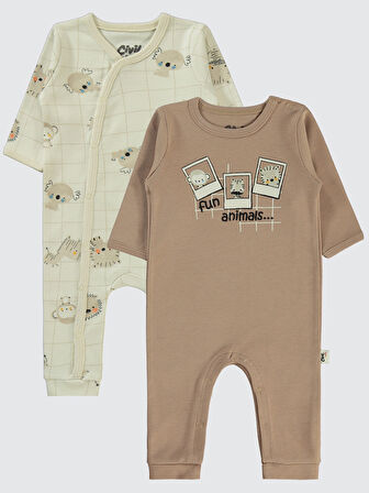 Civil Baby Erkek Bebek 2'li Patiksiz Tulum 3-9 Ay Kahve