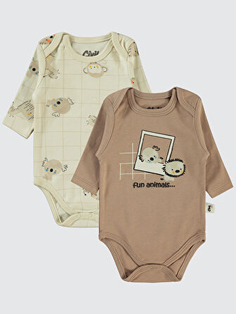 Civil Baby Erkek Bebek 2'li Çıtçıtlı Badi 3-18 Ay Kahve